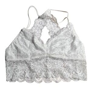 SWS Essentials White Floral Lace Racerback Bralette Size Medium Scalloped Hem
